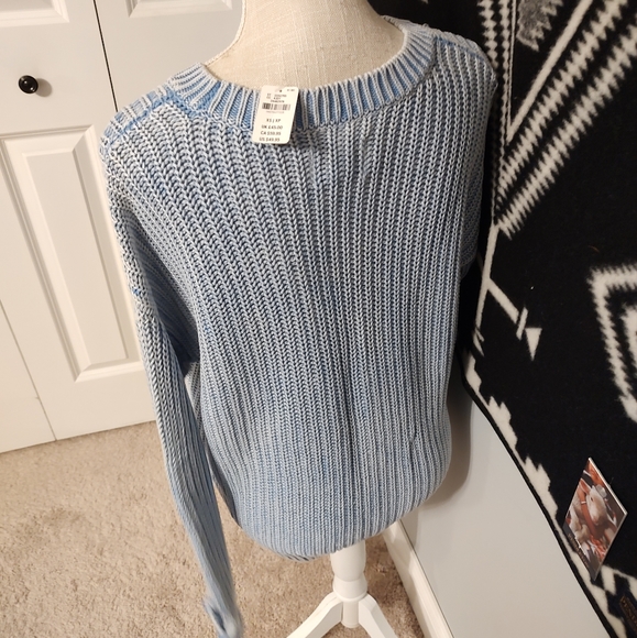 💙NWT Forenza Love Pink (2019) VNeck Oversized Campus Fit Sweater, Baby Blue, XS - Picture 4 of 9